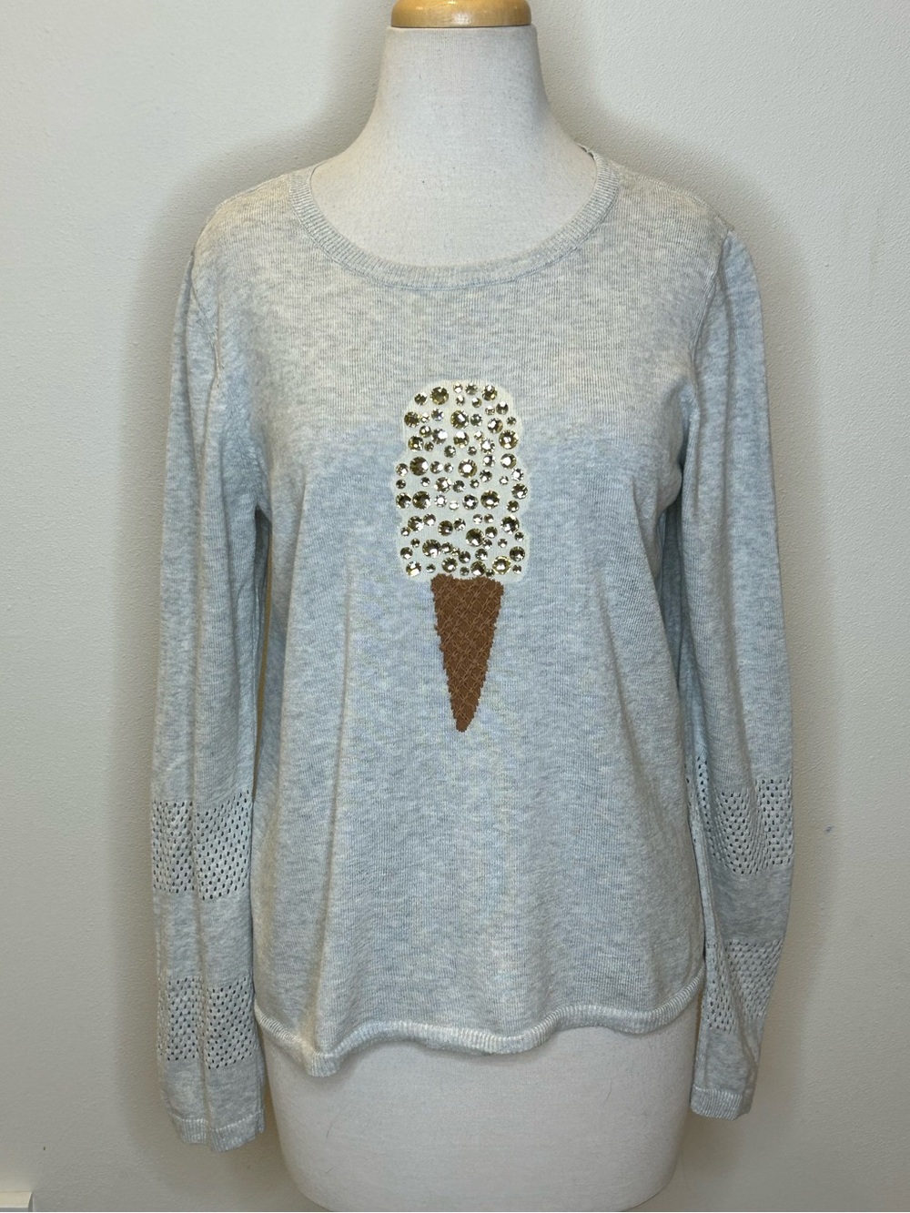 Lisa Todd Light Gray Embellished Ice Cream Sweater Cotton Women's L